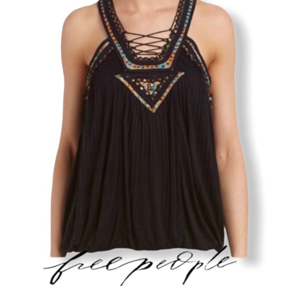 FREE PEOPLE Dakota Beaded Embroidered Tank Top size large